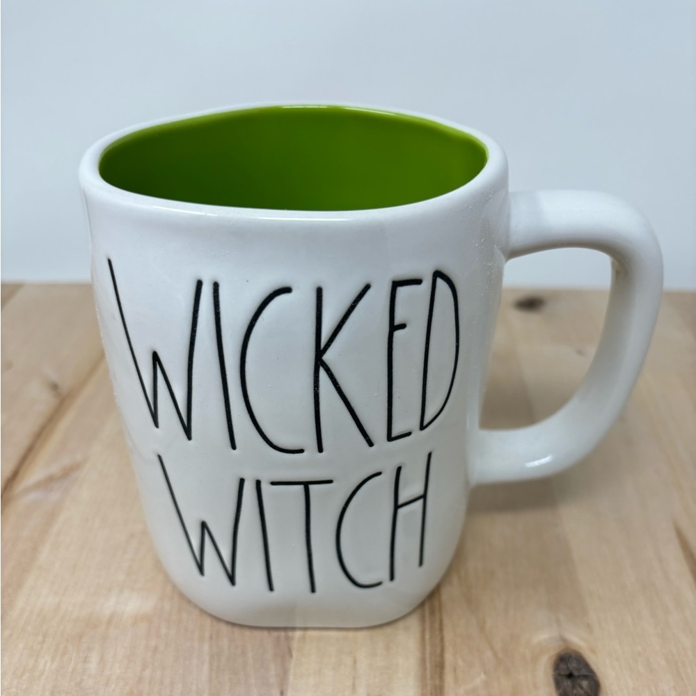 Rae Dunn WICKED WITCH Mug White Double Sided with Green Interior Black LL New